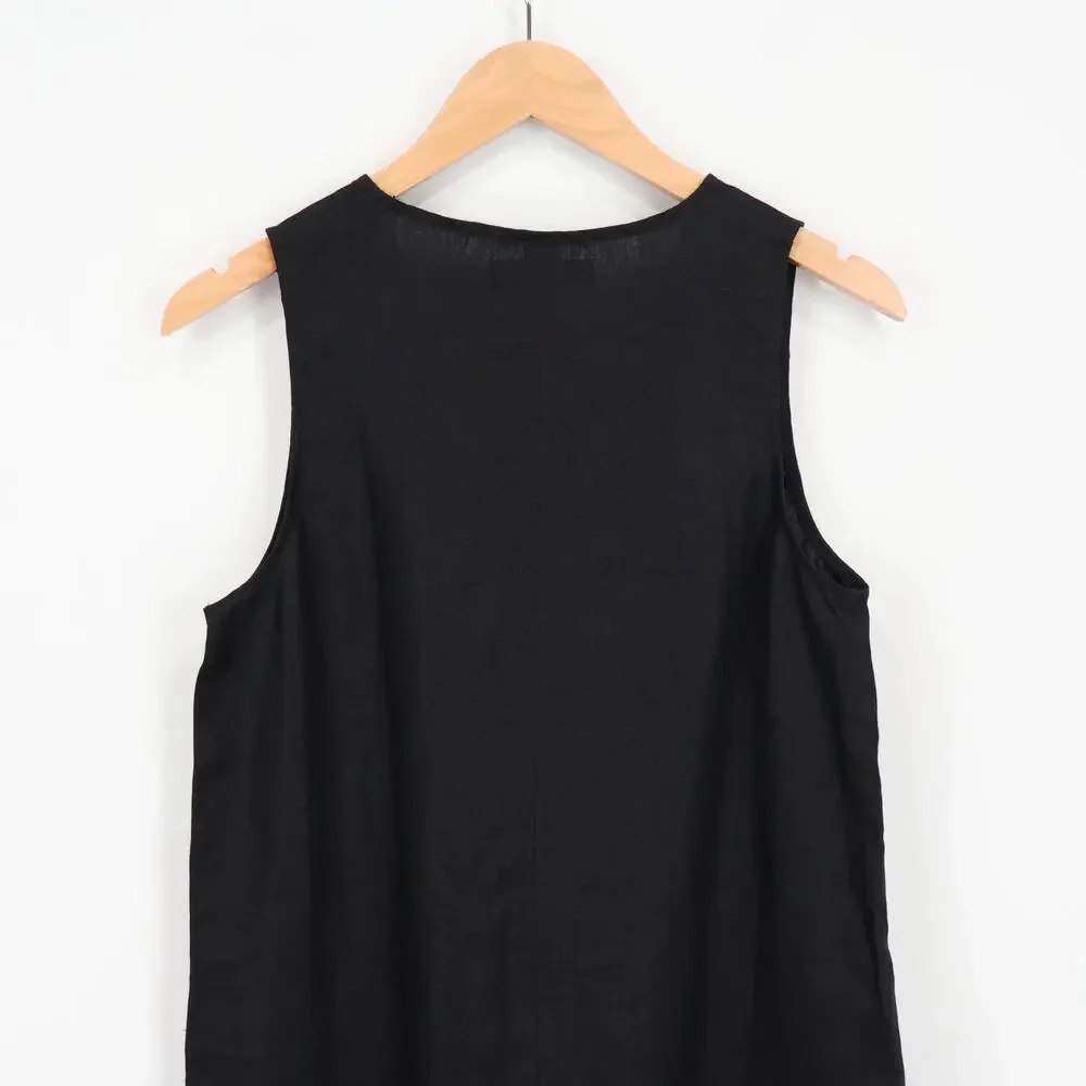 American Giant Women's Linen V Neck Sleeveless Dress Black Size Medium NWOT - Picture 4 of 6